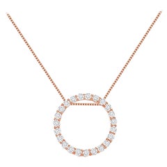 Used 1 Carat 14k Rose Gold Natural Round Diamonds Circle Pendant Necklace