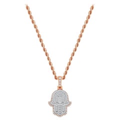 2 Karat 14k Roségold Hamsa-Halskette mit Diamanten im Rundschliff