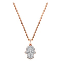 2 Carat 14k Rose Gold Hamsa Necklace Round Cut Diamonds