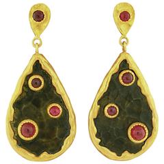 Victor Velyan Ruby Silver Gold Earrings with Brown Patina