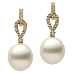 Pearl Diamond Yellow Gold Dangle Drop Earrings