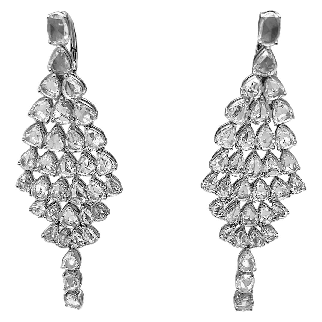 Diamond Rose Cut Chandelier Earrings 11.50 Carats 18K White Gold