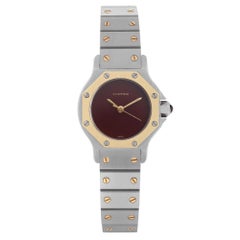 Cartier Santos Octagon Steel Burgundy Dial Automatic Ladies Watch 0907