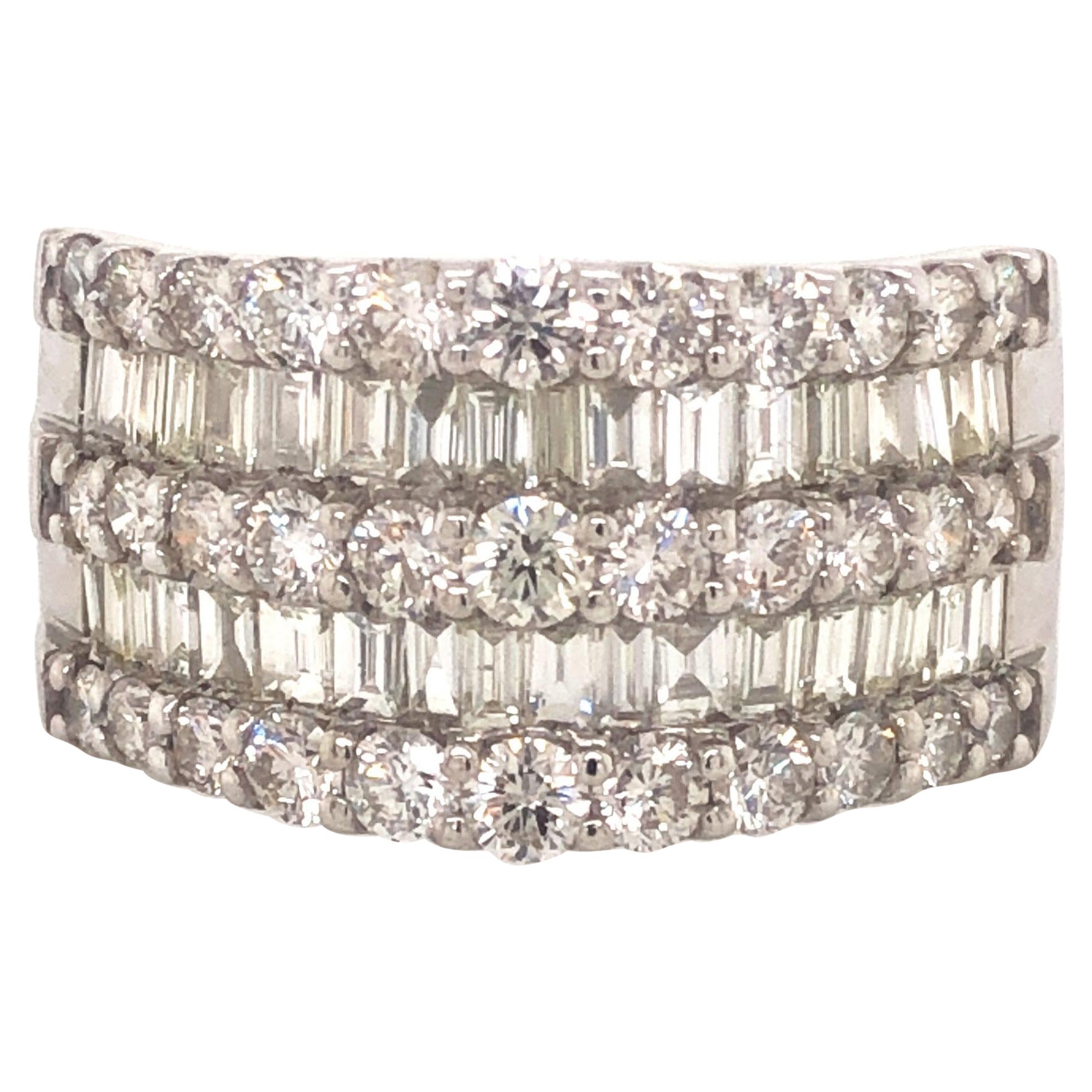 5 Row Wide Diamond Band in Platinum For Sale