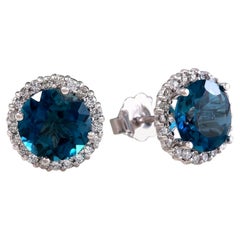 Magnifique topaze bleue naturelle de Londres de 4,55 carats et diamants en or blanc massif 14 carats