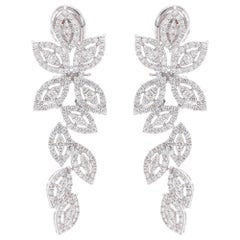 2.4 Carat SI Clarity HI Color Diamond Leaf Dangle Earrings 18 Karat White Gold