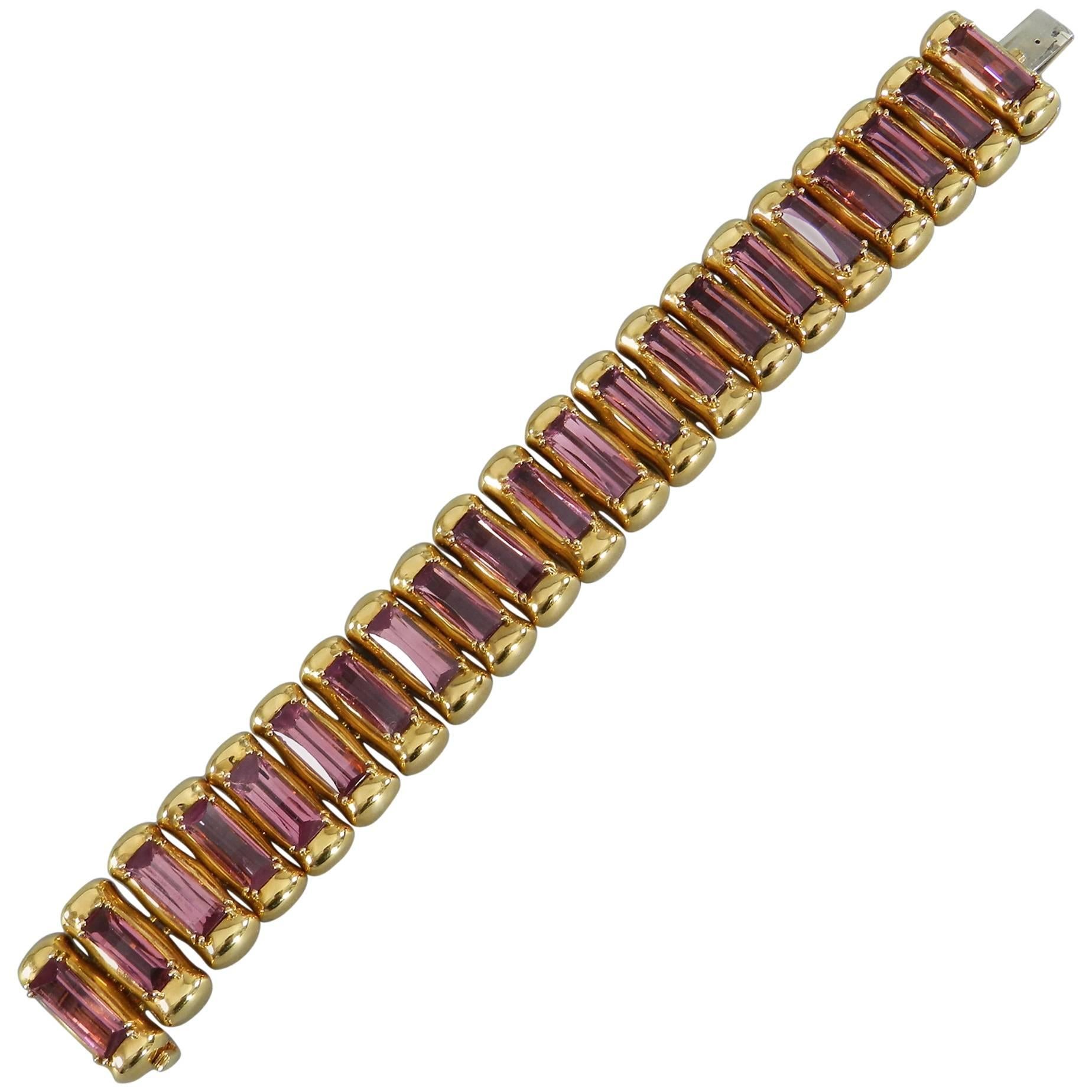 Tony Duquette Amethyst Gold Link Bracelet