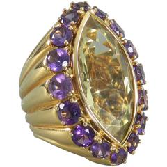 Tony Duquette Citrine Amethyst Gold Ring