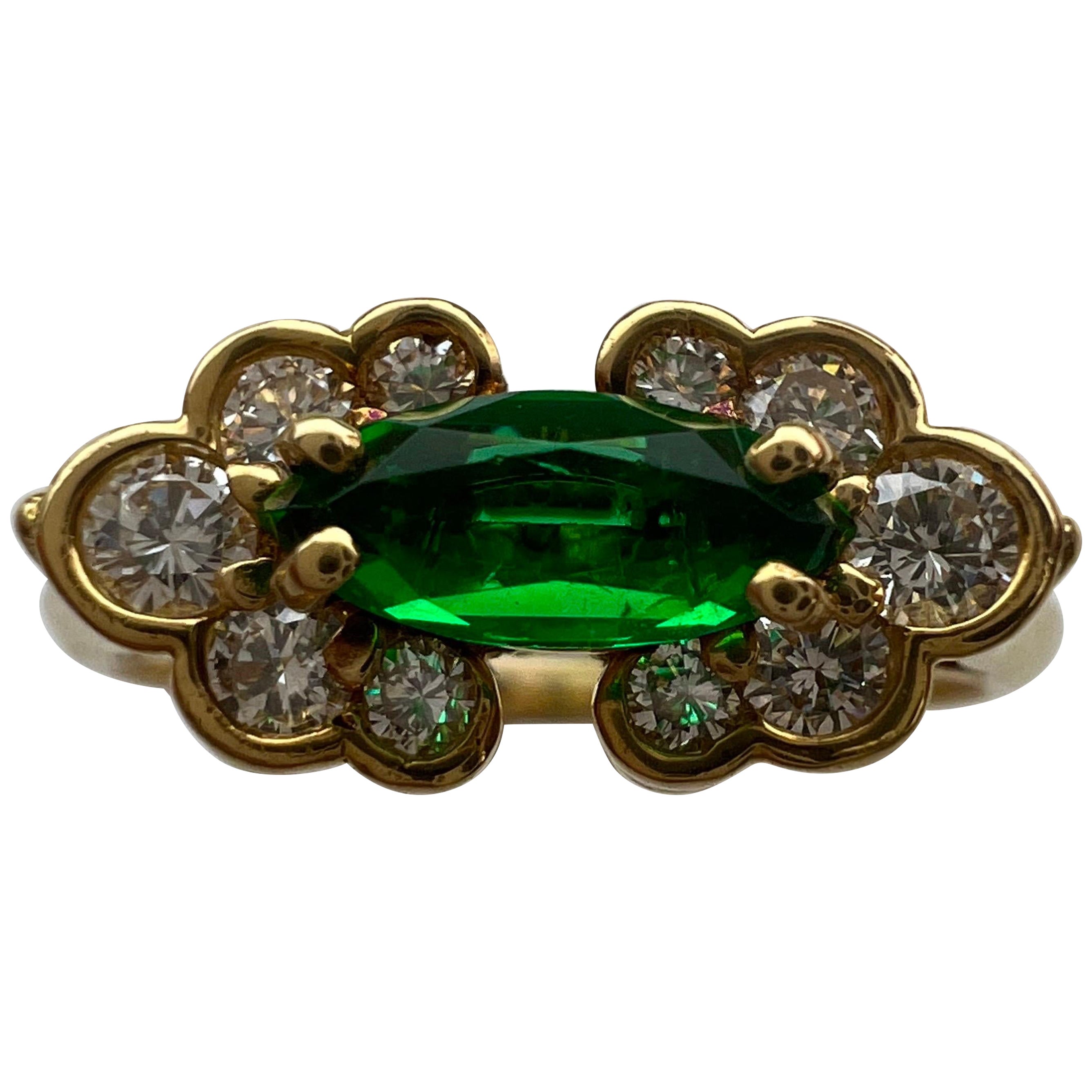 Rare Vintage Piaget Emerald & Diamond 18k Yellow Gold Marquise Cut Cluster Ring
