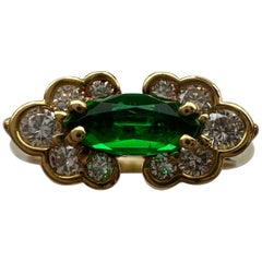 Rare Vintage Piaget Emerald & Diamond 18k Yellow Gold Marquise Cut Cluster Ring