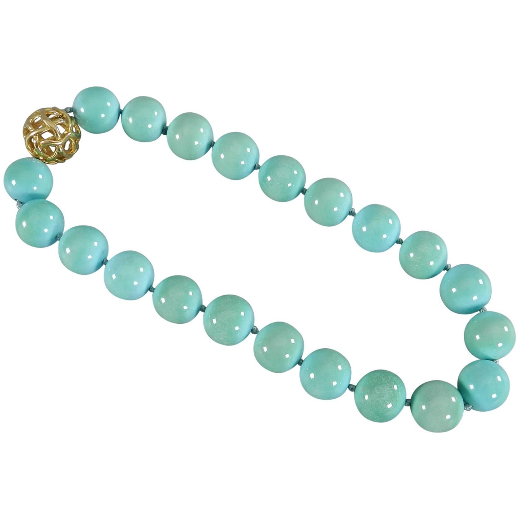 Angela Cummings Turquoise Bead Necklace with Gold Clasp