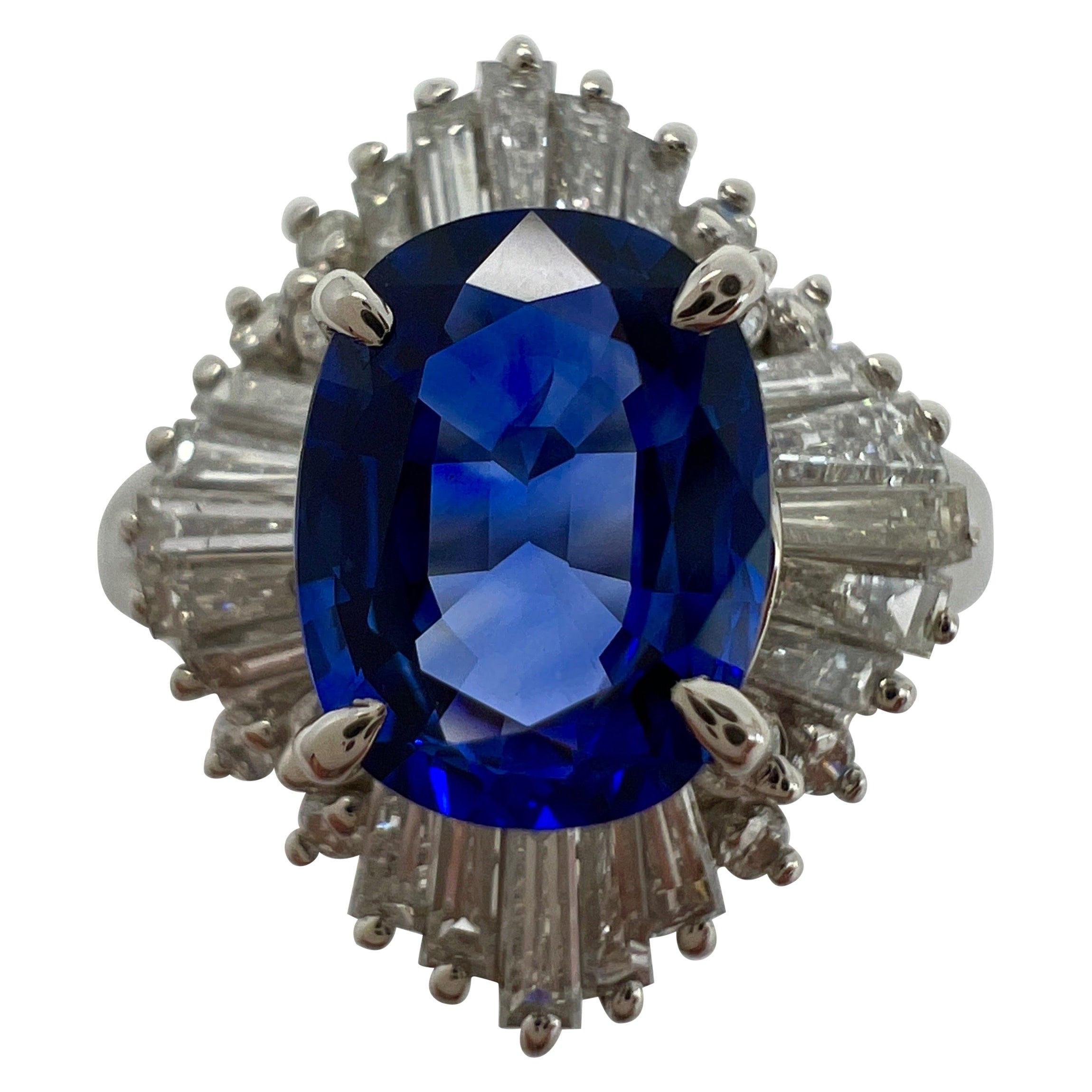 2.06 Carat Ceylon Blue Sapphire Diamond Platinum Ballerina Cocktail Cluster Ring For Sale