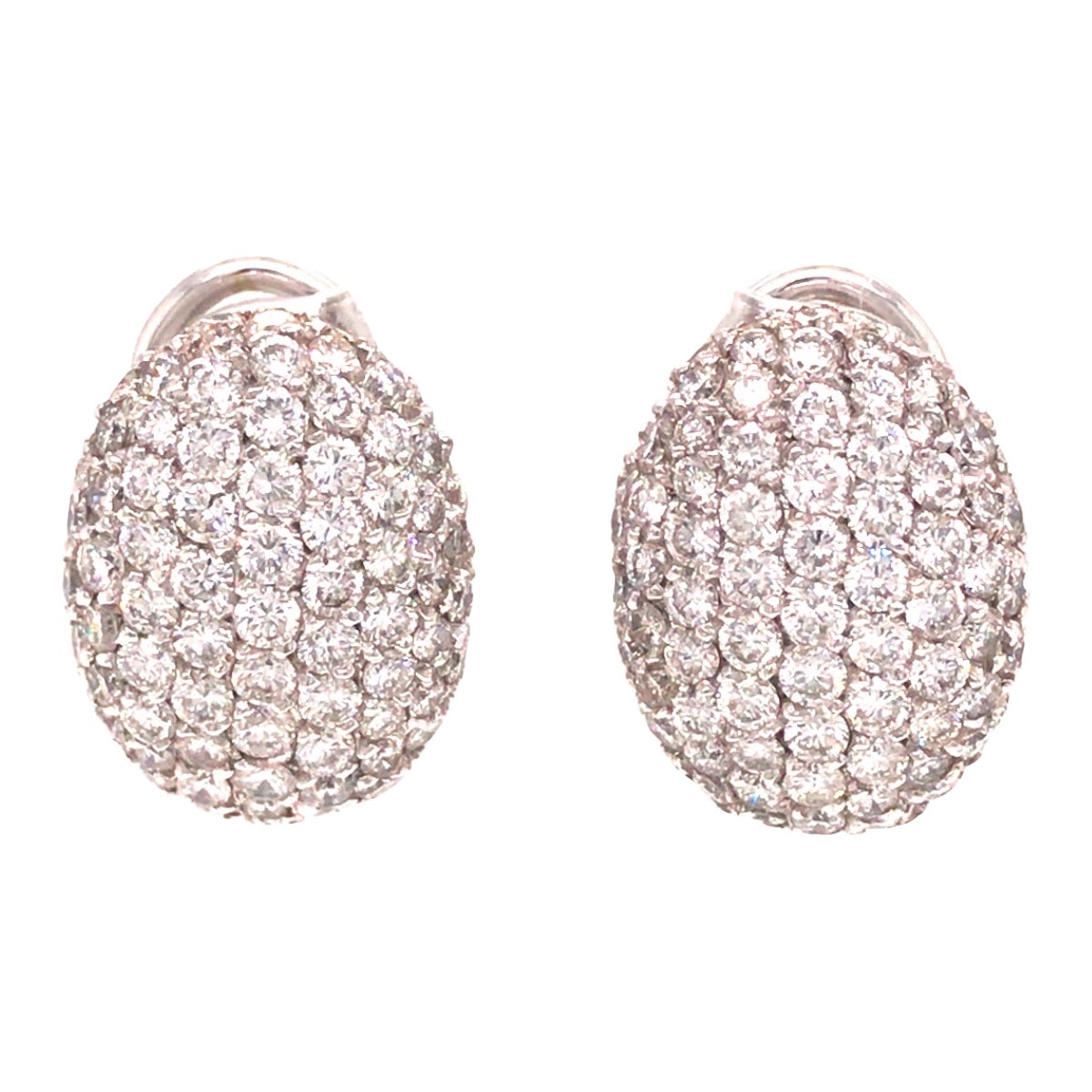 14K Diamond Pave Oval Lever-Back Earrings White Gold