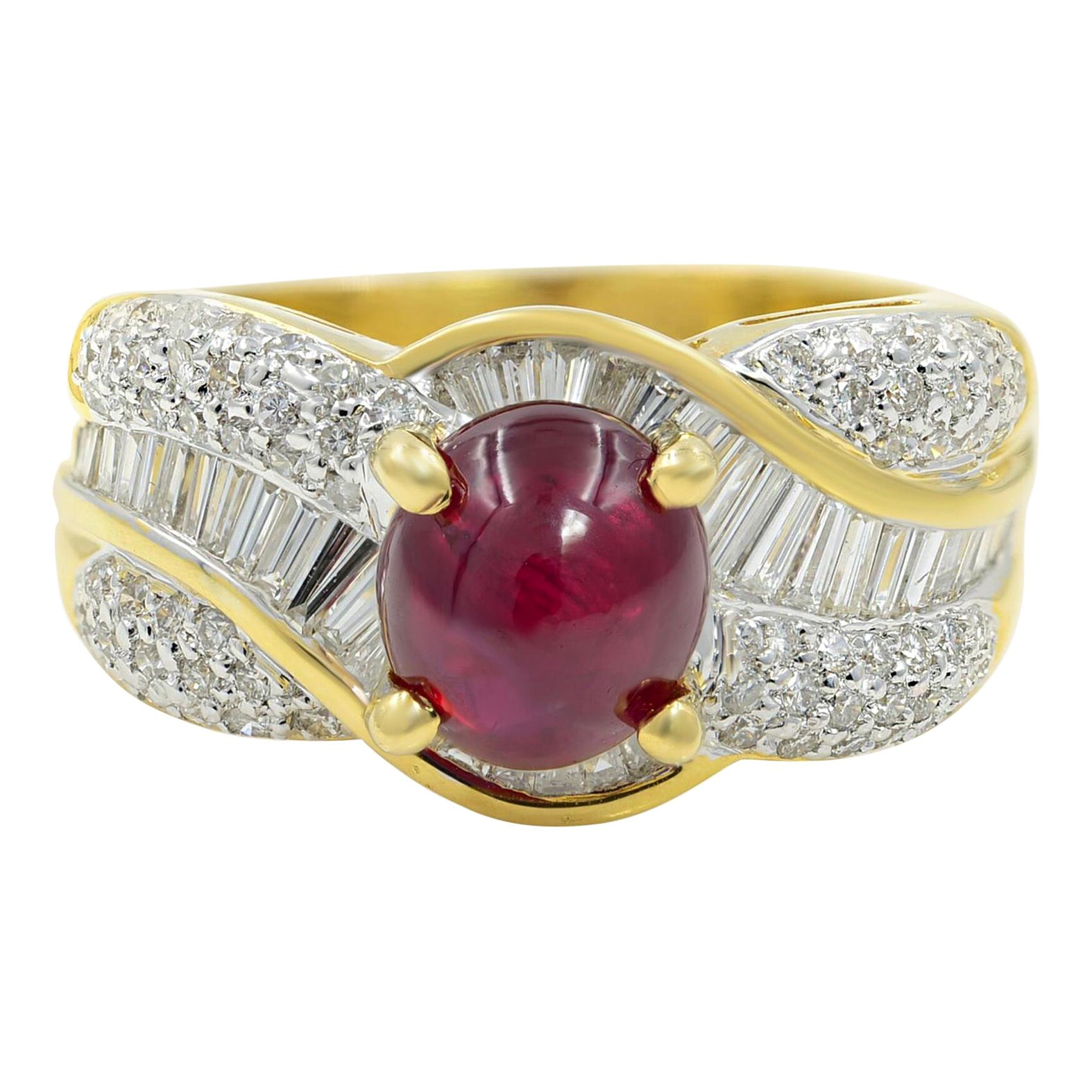 Ruby 2.48cts and Diamond 0.98cttw Cocktail Ring 18k Yellow Gold For Sale