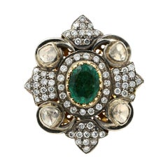 Ring mit Smaragd und Diamant, 14 Karat Gelb- und Weißgold, 0,69 Gesamtkaratgewicht