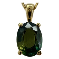 1.60ct Vivid Green Australia Sapphire 18k Yellow Gold Oval Cut Solitaire Pendant