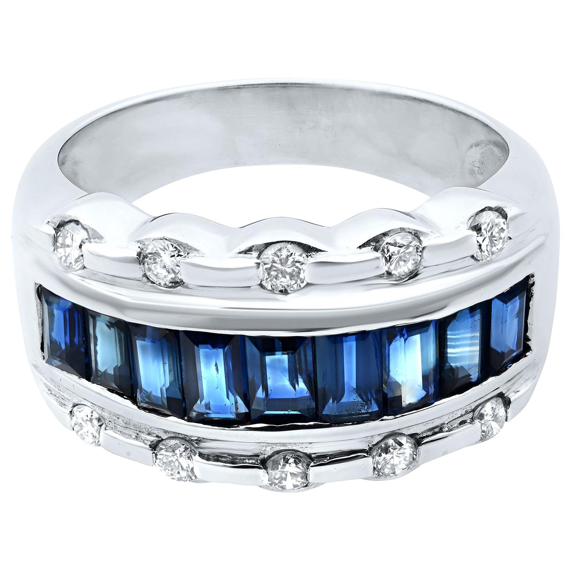 Rachel Koen Blue Sapphire Diamond Ladies Ring 18K White Gold