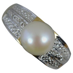 Perle Diamant 14 Karat Gold Ring
