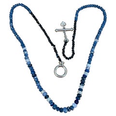 50 Carat Natural Sapphire Bead Single Strand Necklace with Diamond in 14 KW Gold
