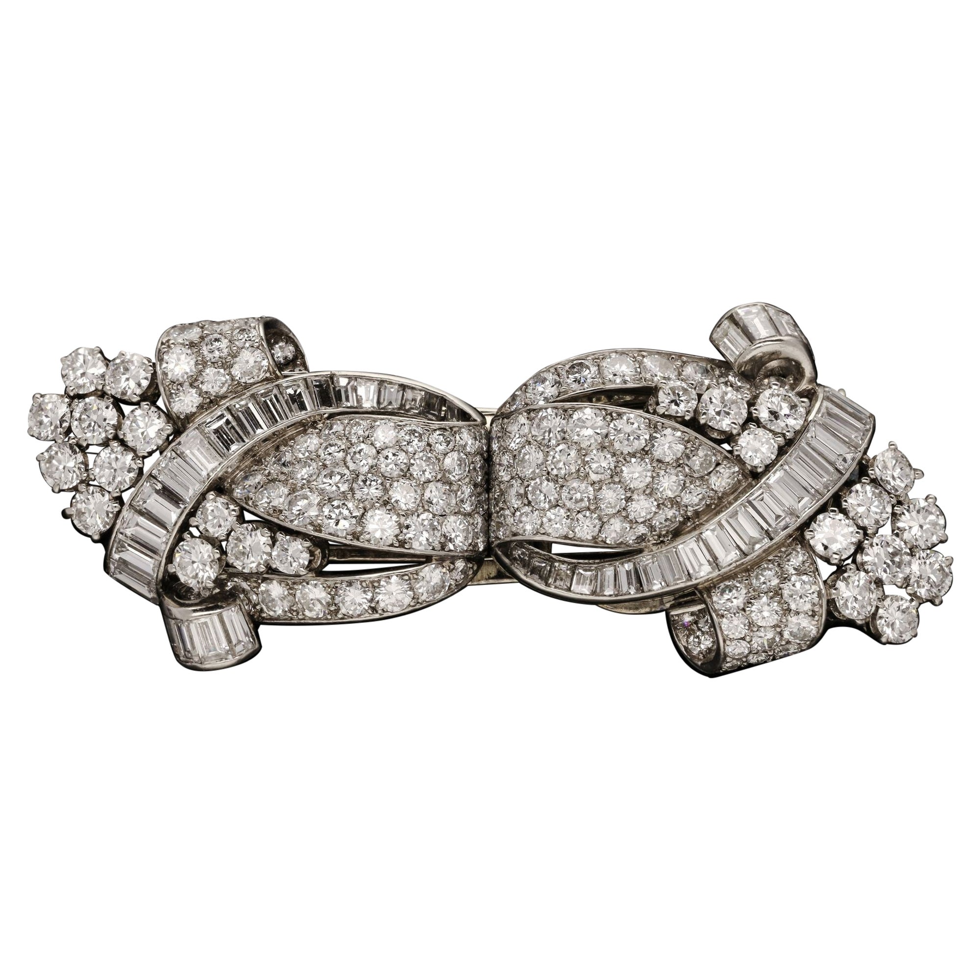 French Fabulous Diamond Double Clip Brooch, circa 1935 For Sale