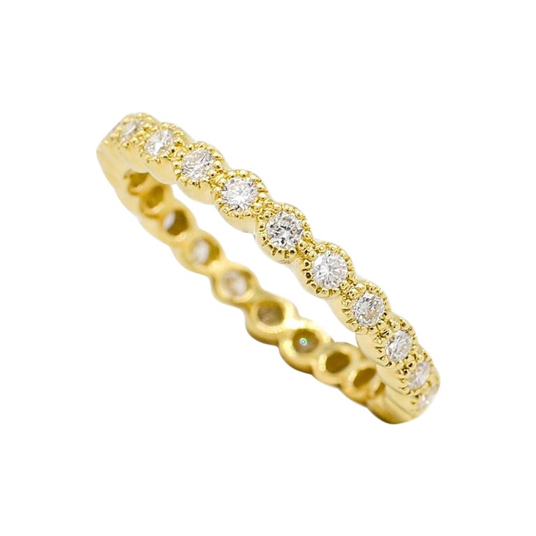 18 Karat Yellow Gold .50 Carat Milgrain Eternity Band Ring at 1stDibs