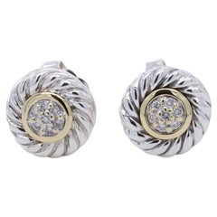 David Yurman Clous d'oreilles câble Cookie en argent sterling et or 18 carats pavé de diamants