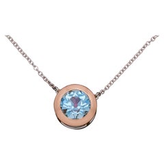 Aquamarine and Ruby, 18k Rose Gold & Platinum Solitaire Pendant Necklace