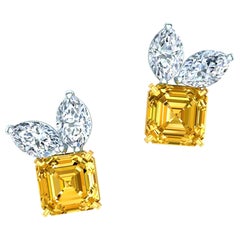 Gelbe Ohrringe mit gelbem Saphir und Diamanten