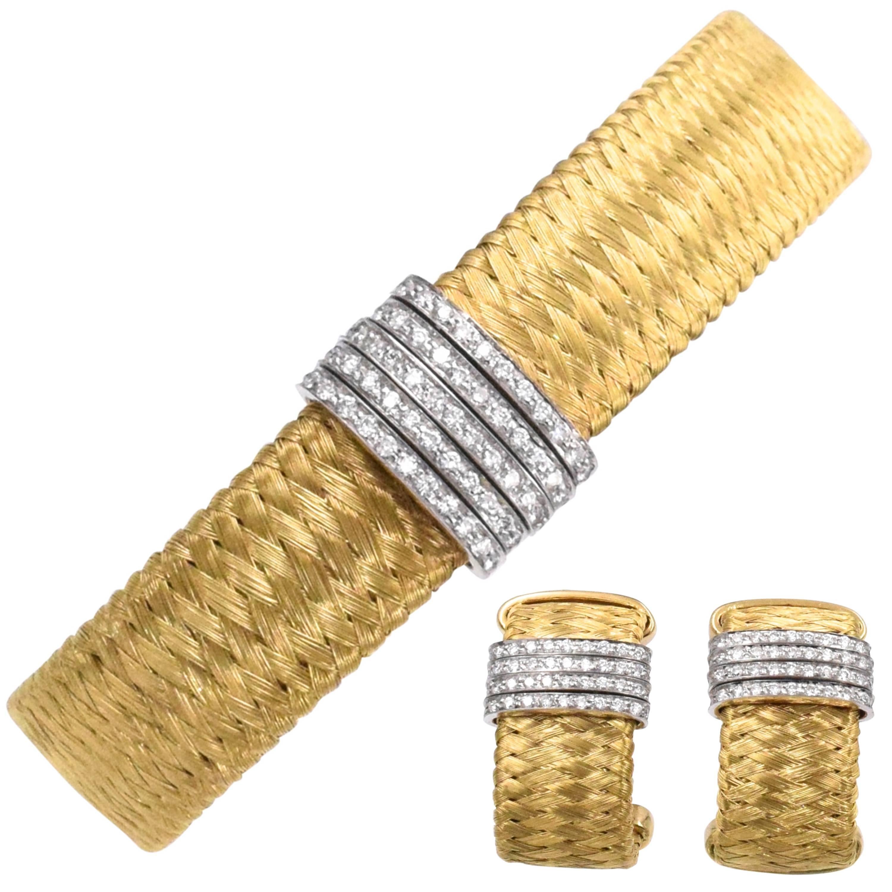 Roberto Coin Diamond Gold Earrings and Bracelet
