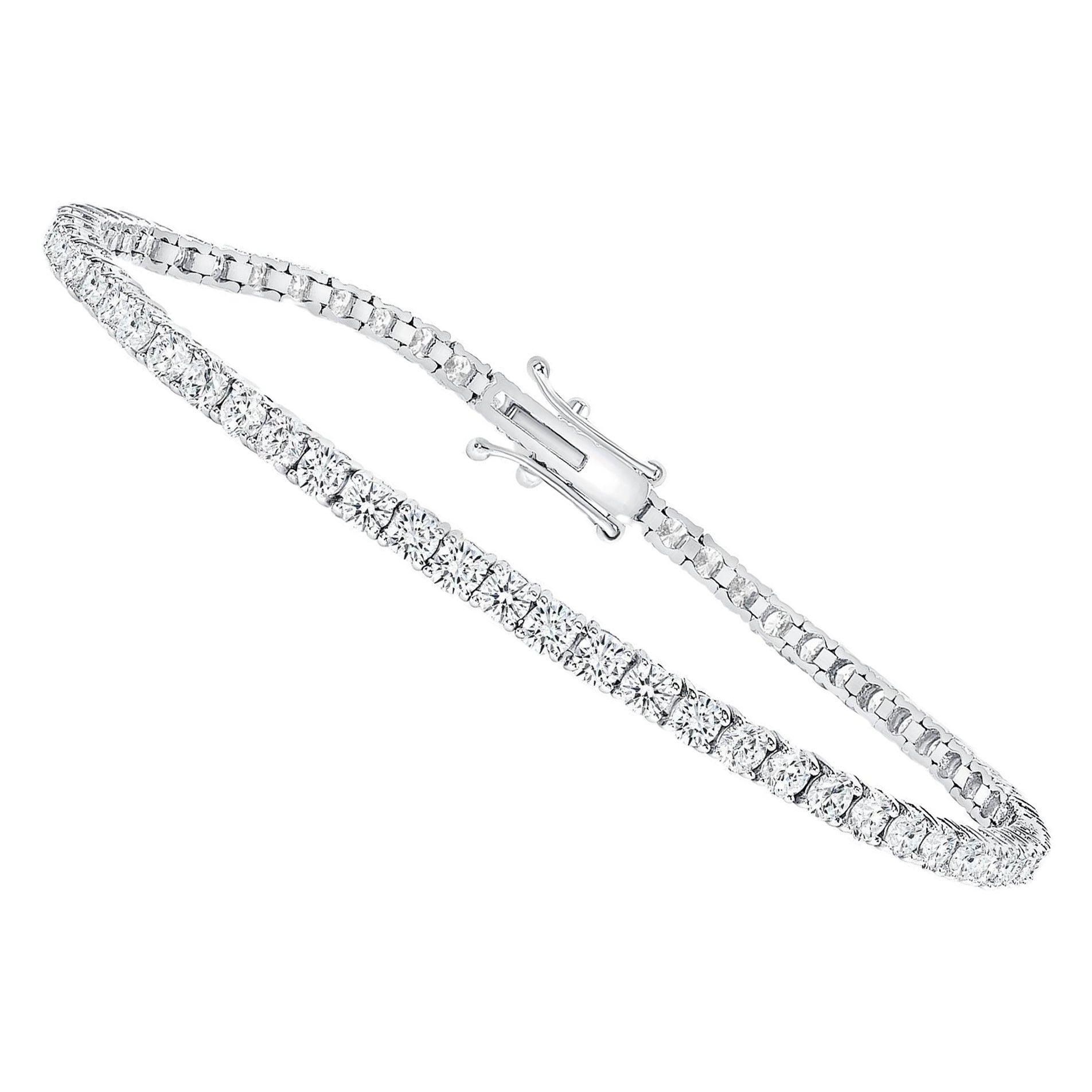 14K 3 Carat White Gold Round Diamond Tennis Bracelet For Sale