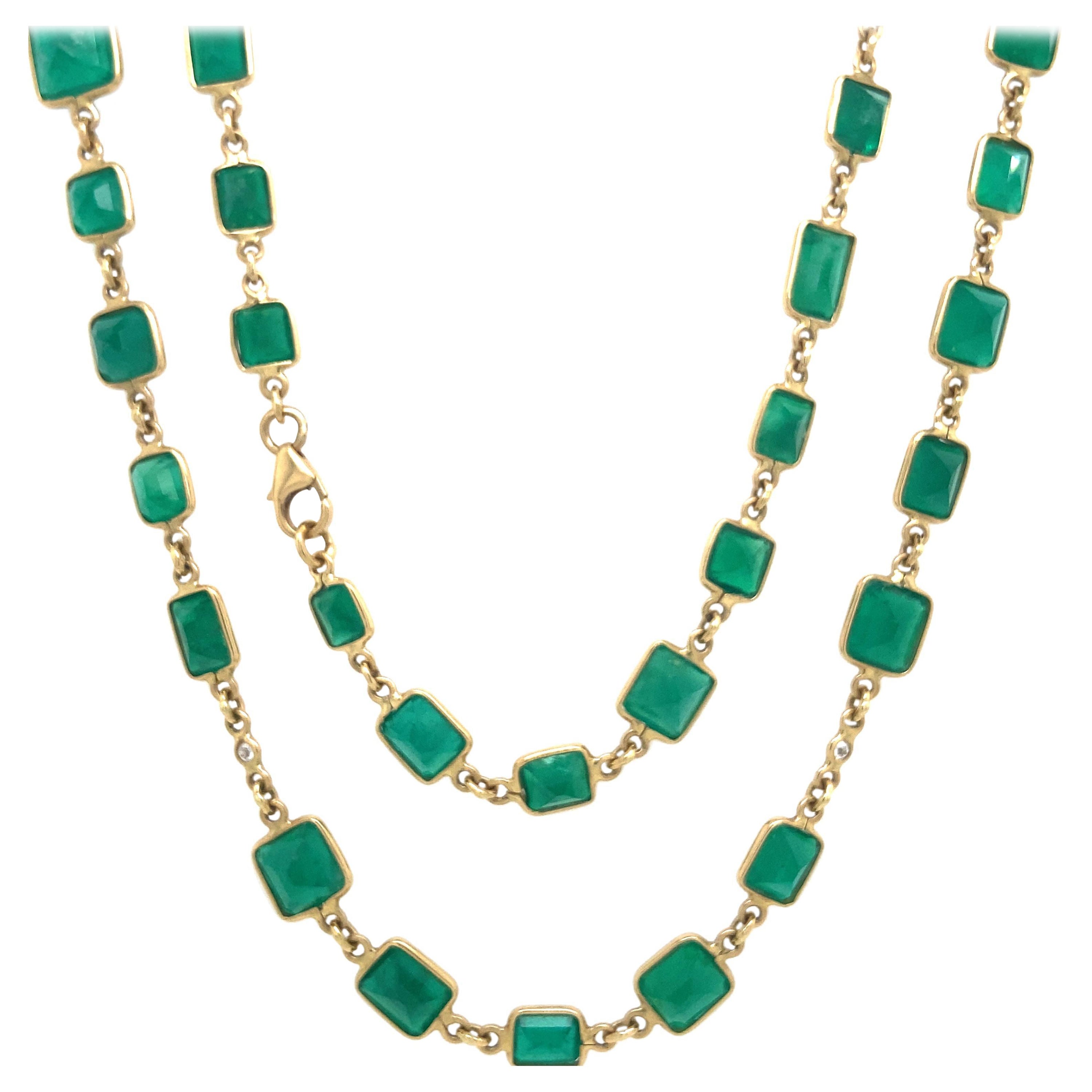 RUCHI Emerald with Diamond Yellow Gold Bezel-Set Wrap Necklace