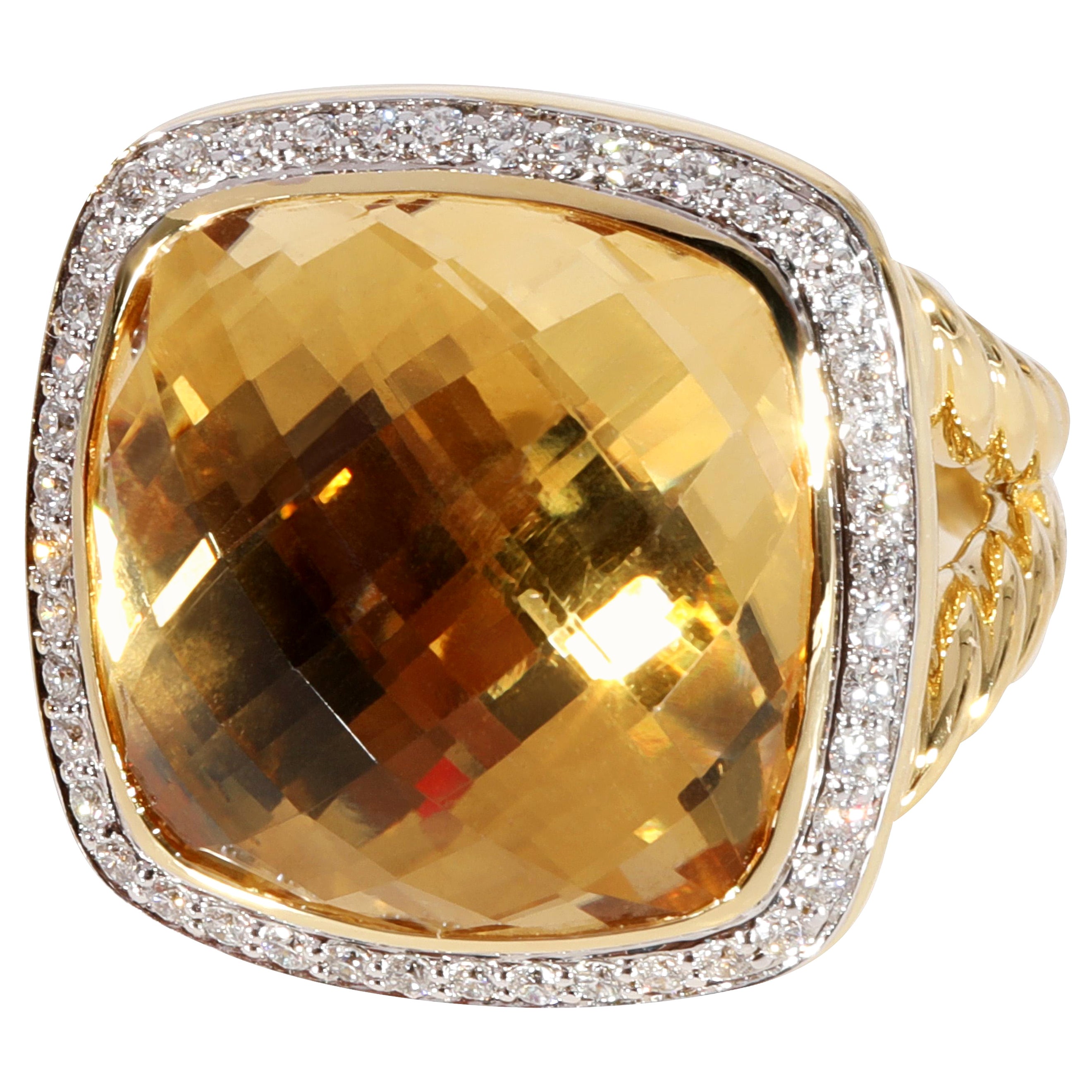 David Yurman Albion Citrine Diamond Ring in 18k Yellow Gold 0.31 CTW