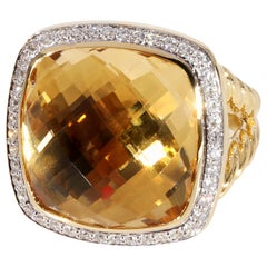 David Yurman Albion Citrine Diamond Ring in 18k Yellow Gold 0.31 CTW