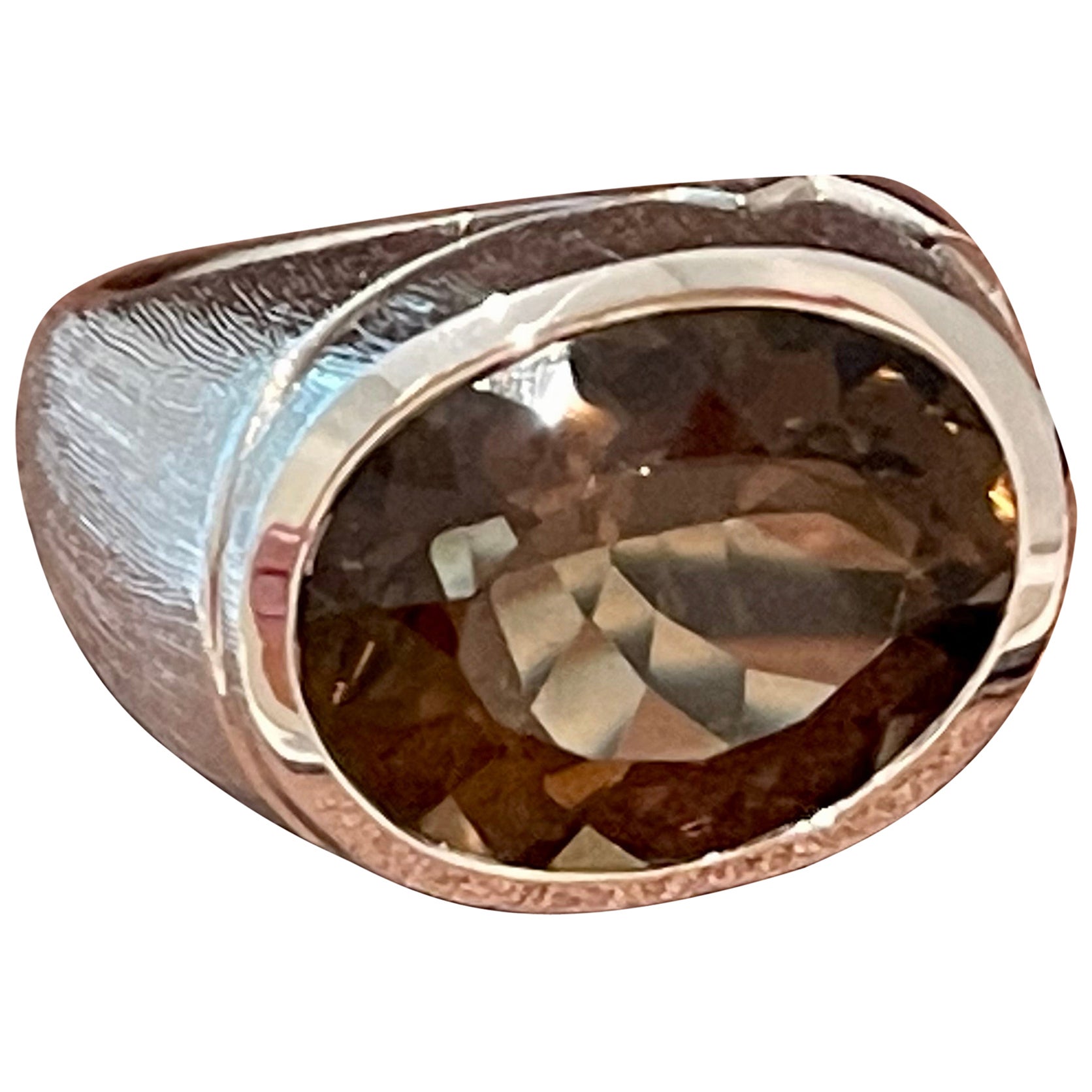 18 K White Gold Band Ring Smoky Quartz For Sale