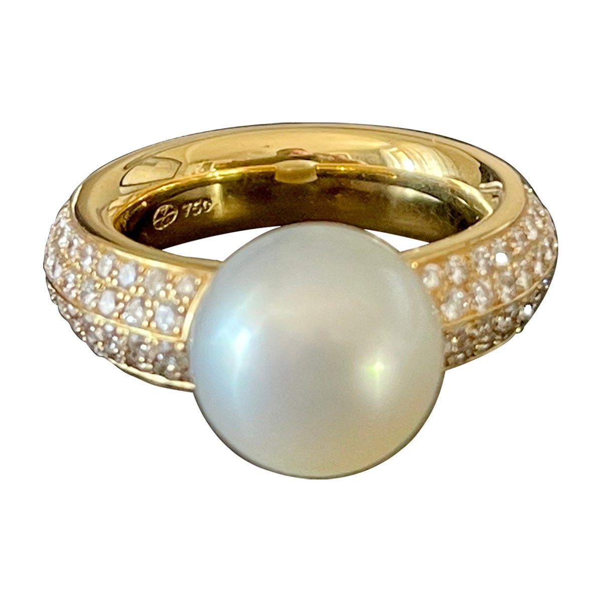 18 K Yellow Gold Ring South Sea Pearl Diamonds Gubelin Lucerne Switzerland For Sale
