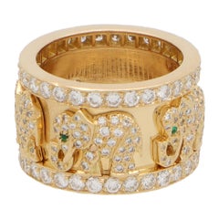 Vintage Cartier Diamond and Emerald Walking Elephant Ring in 18k Yellow Gold