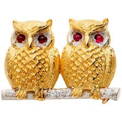 Diamond Gold Two Owls on a Branch by E. WOLFE & Co.