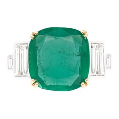 Retro 5.94ct Emerald and Diamond 18 Carat Yellow Gold and Platinum Engagement Ring