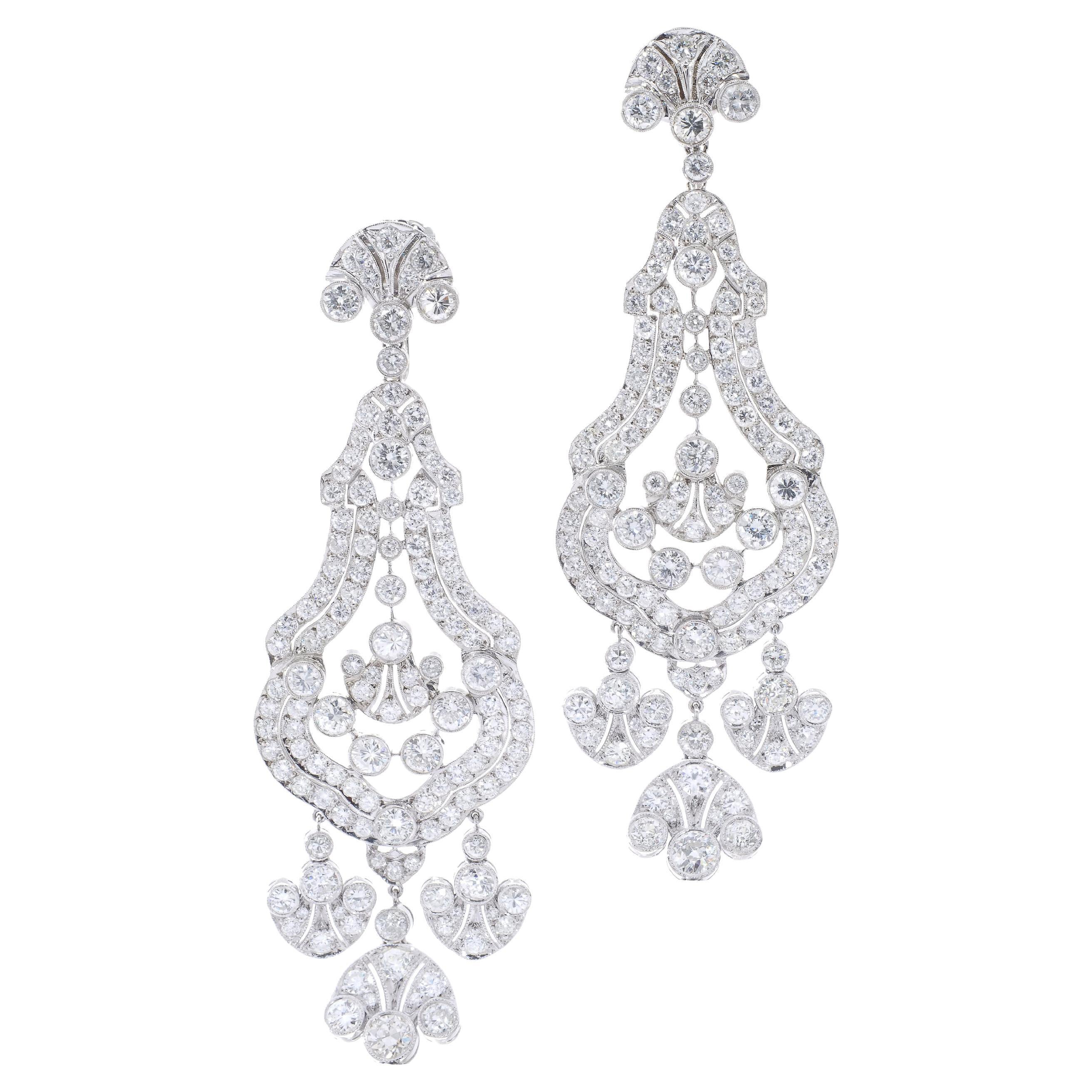 Unique Diamond Chandelier Earrings Mid-20th Century
