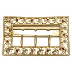 Antique 1860s Victorian Diamond and Ruby Yellow Gold Belt Buckle