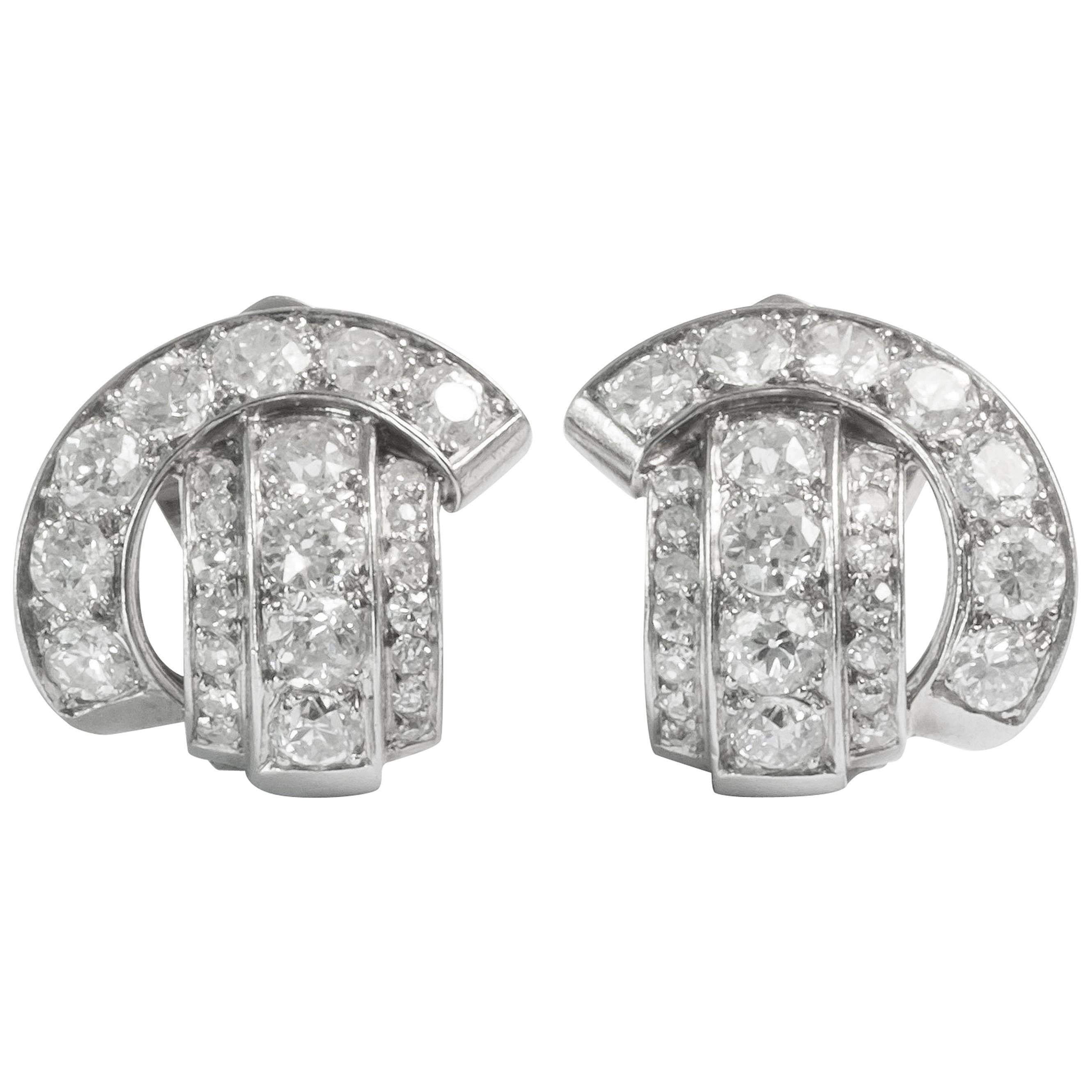 1935 Rene Boivin Diamond Platinum Earrings For Sale