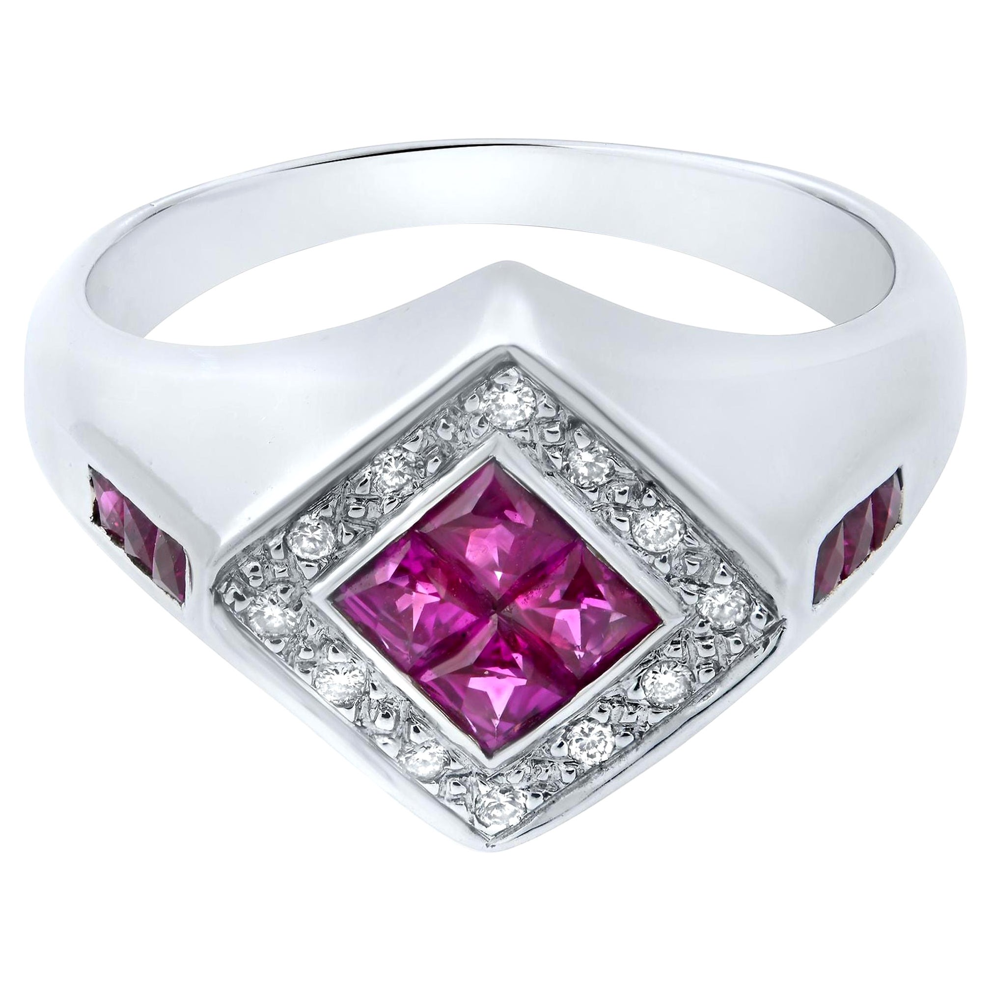 Rachel Koen Ruby with Diamonds Ladies Ring 14K White Gold For Sale