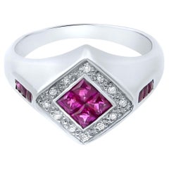 Rachel Koen Ruby with Diamonds Ladies Ring 14K White Gold