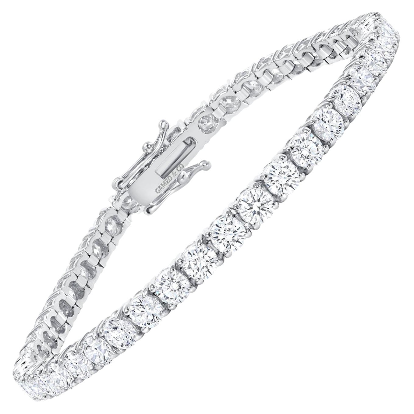 14K 5 Carat White Gold Round Diamond Tennis Bracelet For Sale