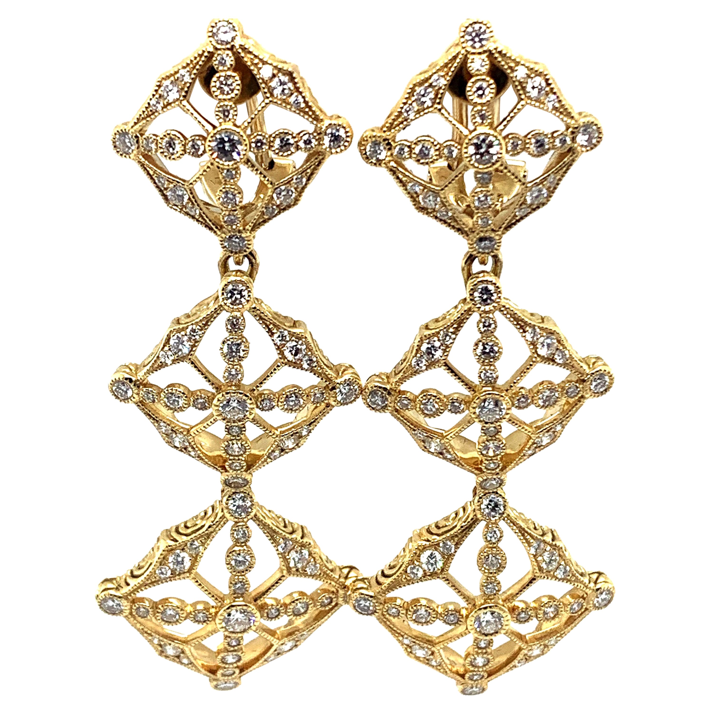 Danuta Detachable Dangling 18 Karat Yellow Gold Diamond Earrings