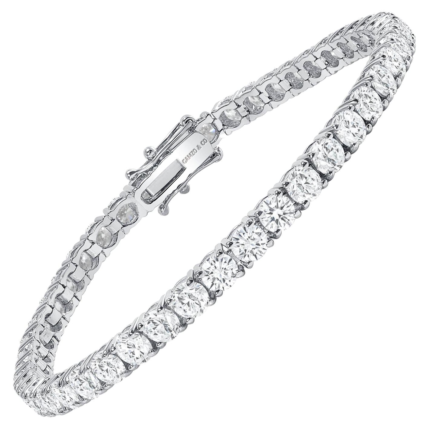 14K 7 Carat White Gold Round Diamond Tennis Bracelet For Sale