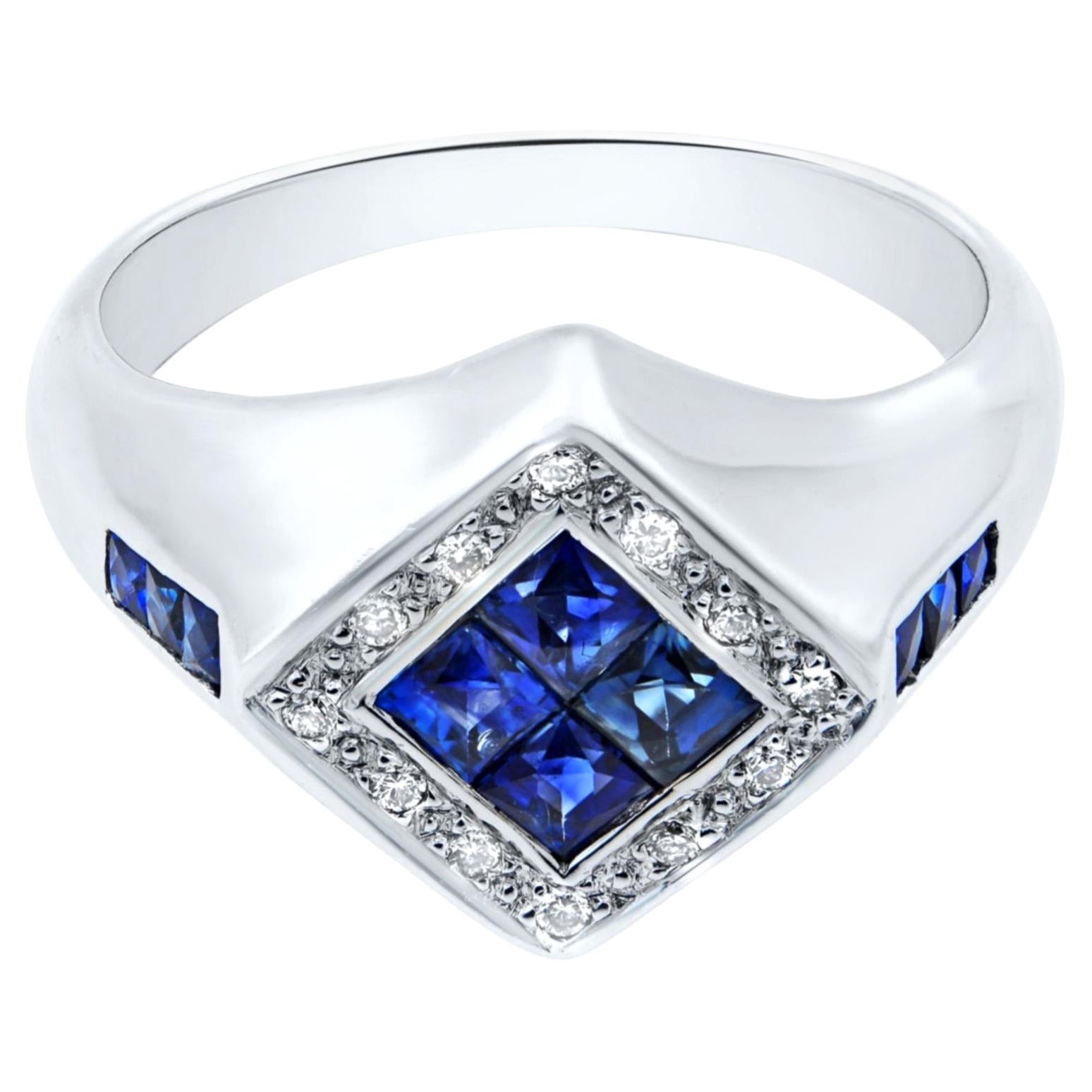 Rachel Koen 0.36cttw Sapphire 0.15cttw Diamond Ring 14k White Gold For Sale