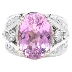 13.30 Carats Natural Kunzite and Diamond 14K Solid White Gold Ring