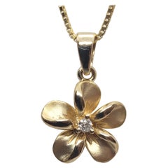 14kt Gelbgold Na Hoku Plumeria Diamant-Anhänger, Italienische Box-Kette