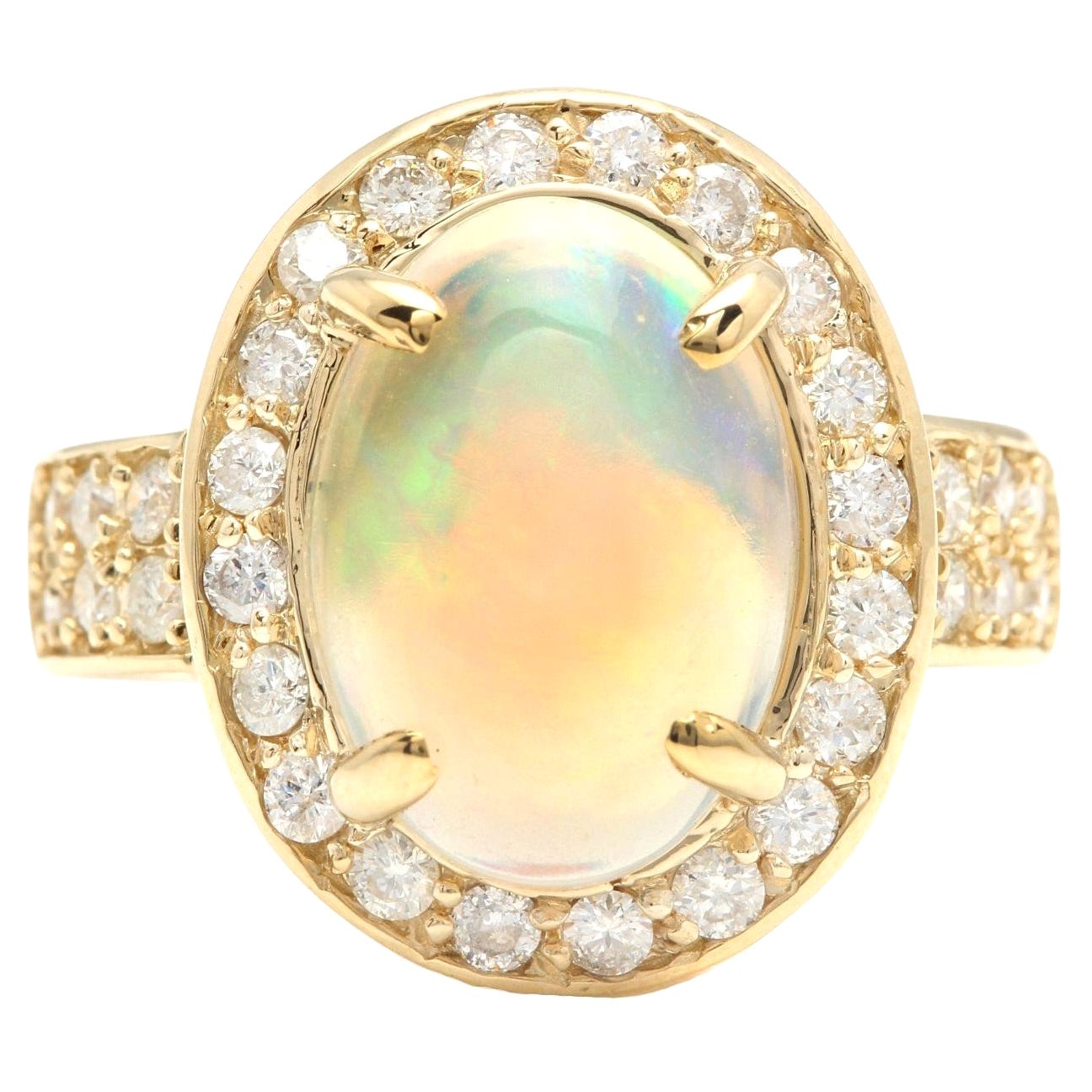 6.00 Carats Natural Ethiopian Opal and Diamond 14k Solid Yellow Gold Ring For Sale